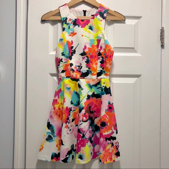 bright floral dress